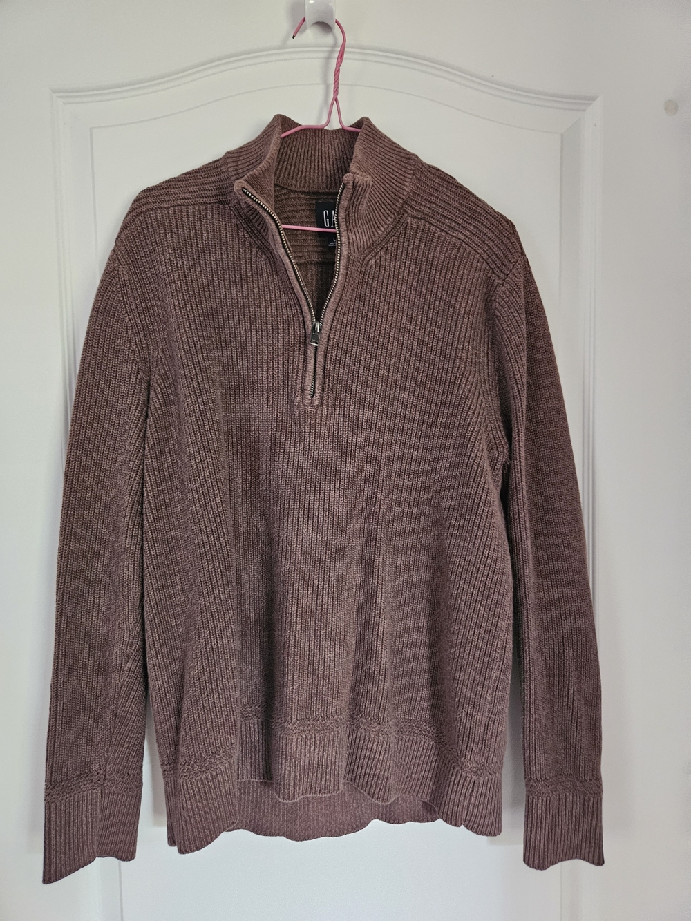 GAP Men's Half-Zip Ribbed Sweater - Mauve